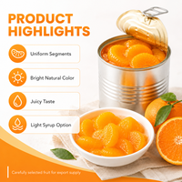 Mandarines entières en conserve 850g en sirop léger Prix usine OEM Taille personnalisée Vente en gros Exportateur Fournisseur