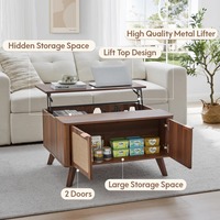 Table basse moderne minimaliste avec plateau relevable, rangement caché, table de salon avec portes en lin, hauteur réglable, table centrale