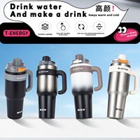 Bouteille isotherme spacieuse de grande capacité avec réservoir intérieur en acier inoxydable et couvercle à paille, idéale pour une utilisation en voiture