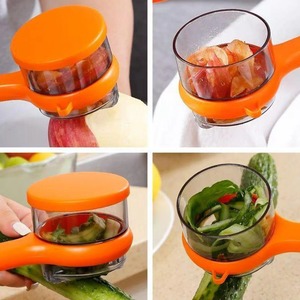 Couteau à éplucher les pommes de terre, éplucheur de légumes avec seau de rangement pour les pelures, couteau à éplucher les fruits multifonction, grattoir, gadgets de cuisine - Product Image 4