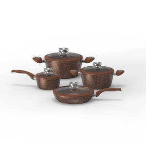 Set di Pentole Antiaderenti in Alluminio Forgiato da 8 Pezzi, Fondo per Induzione, Coperchio in Vetro con Silicone, Pentola 24/<span class=keywords><strong>28</strong></span> <span class=keywords><strong>cm</strong></span>, <span class=keywords><strong>Padella</strong></span> <span class=keywords><strong>28</strong></span> <span class=keywords><strong>cm</strong></span>, Marrone - Product Image 1