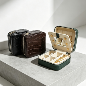 Peike Ready Ship Luxury Crocodile Artificial Leather Jewelry Storage <b>Box</b> <b>Mirror</b> Organizer Customizable Color Design - Product Image 5