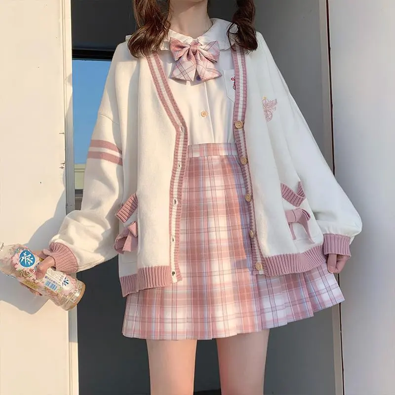 2023 Herbst Winter Frauen Pullover Lose japanische Stil süße gestrickte Strickjacken Stickerei Übergröße Harajuku weibliche Strickjacken süß