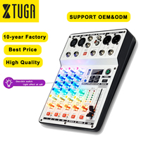 XTUGA Mixeur audio RGB 4 canaux de haute qualité avec interface USB en métal pour DJ à domicile, karaoké, enregistrement sur ordinateur avec effets DSP