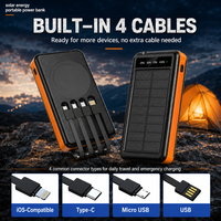 Batterie solaire portable 10000mAh, chargeur intégré avec câble, charge sans fil magnétique et lampe de camping LED