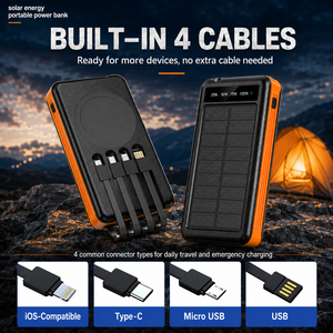 Batterie <span class=keywords><strong>solaire</strong></span> portable 10000mAh, <span class=keywords><strong>chargeur</strong></span> intégré avec câble, charge sans fil magnétique et lampe de camping LED - Product Image 4
