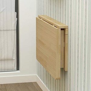 Solid <b>Wood</b> Folding Wall Mounted <b>Table</b> Natural Color Rectangle Minimalist Design For Home Office Bedroom Dining Room - Product Image 1
