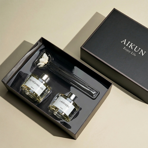 Aikun Gift Firms 120ml 2 <b>Bottle</b> Round Glass Sticker Black Gift Box Bag Any Scent Low MOQ 3 Day Sample Reed <b>Diffuser</b> Gift Set - Product Image 3