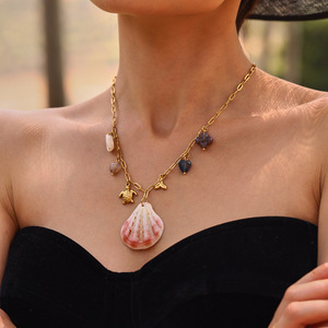 Collier tendance en acier inoxydable avec pendentif queue de tortue en coquillage naturel, <span class=keywords><strong>série</strong></span> Océan, cadeau décontracté pour <span class=keywords><strong>les</strong></span> vacances à la plage - Product Image 3
