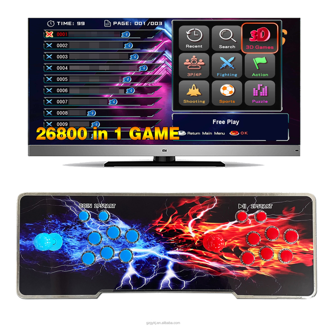 2 Players 26800 1 Retro Arcade Game Box Joystick Controller Acrylic Metal Panel Customized Color Home Game Console English 4KG