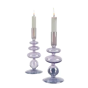 Manufacturer Direct Sales Home Decoration Colored Glass Candlestick Holder For Candle Table Wedding Centerpiece