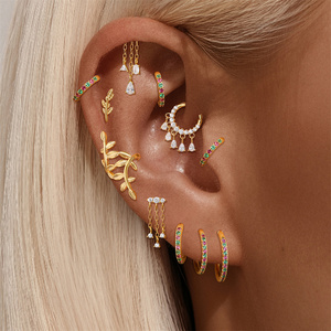 Pendientes de Plata de Ley 925 con Borla Plana y Cadena, Zirconia Cúbica, Diseño Geométrico Clásico, Joyería Colgante para Cartílago - Product Image 3