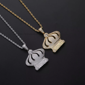KING crown pendant, hip hop accessories cool <b>cross</b>-border copper inlaid zircon, King crown pendant <b>chain</b>. - Product Image 1