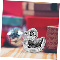 Ornement Mini Canard en Verre Argenté Effet Miroir Disco 9,5 cm, Artisanat Écologique, Décoration de Noël pour Extérieur et Intérieur