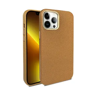 New style stylish magnetic Pebble grain leather phone case first class genuine leather phone cover for iphone 14 pro max