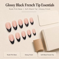 Y66 Factory – Kit de faux ongles réutilisables de qualité supérieure, base rose nude, avec pointe française noire souple – Vente en gros