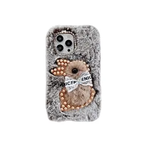 Adorable <span class=keywords><strong>Coque</strong></span> Téléphone Hivernale Chaude Entièrement en Peluche Douillette Motif Lapin à Perles pour <span class=keywords><strong>iPhone</strong></span> 16 15 14 13 Mini 12 Pro Max 11 Xs Xr 7 8 Plus - Product Image 6