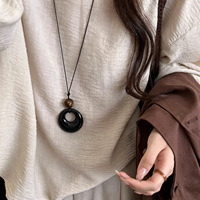 Collier pendentif géométrique en résine imprimé léopard avec cordon en chanvre, nouveau modèle 2026, longue chaîne pour pull, cadeau pour femme