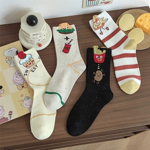 Nuevos Calcetines <span class=keywords><strong>de</strong></span> Mujer con Diseño <span class=keywords><strong>de</strong></span> Papas Fritas y Hamburguesas, Estilo Ins, Calcetines Medios sin Costuras con Dibujos Animados Lindos - Product Image 2