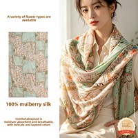 Écharpe en Soie de Mûrier 100% Vintage à Motifs Floraux Botaniques, Plusieurs Designs de Fleurs au Choix, Châle de Cou Tendance pour Femme, Idéal pour le Bureau