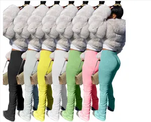 Calças femininas empilhadas elásticas, calças leggings de cintura alta, piso inferior, calças drapadas para corrida, venda imperdível, 2021