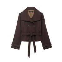 Manteau court élégant pour femme, à double boutonnage, ceinturé, à manches longues, col à revers, uni, en polyester, coupe ample, pour l'hiver