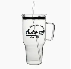 2023 mới xử lý lớn cốc bia xe rõ ràng Kính cà phê Mug Tea Tumbler 1000ml/35Oz cốc thủy tinh với rơm và nắp