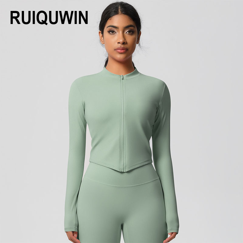 RUIQUWIN Women's Stand Collar Zip up Long Sleeve Yoga Jacket Slim Fit Quick Dry Running Sports Top Moisture Wicking Gym Wear