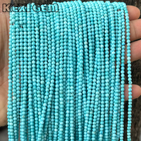 Perles de turquoise bleue optimisées en gros, 2mm 3mm 4mm, perles rondes minuscules, brin de perles lâches lisses pour collier