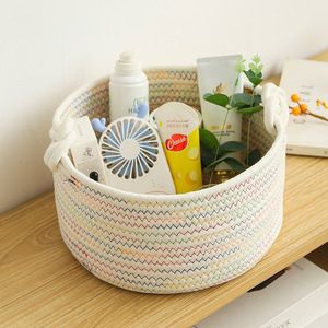 Cotton Rope Storage Basket Round <b>Large</b> Eco Friendly Desktop Organizer For Cosmetics And Keys - Product Image 3