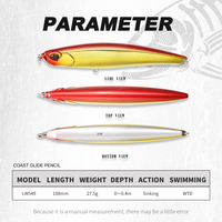 Leurre de pêche WTD Glide Pencil Hunthouse OEM en gros, 108 mm, 27,5 g, coulant rapidement, pour la pêche au bar en eau salée côtière
