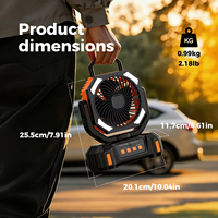 Ventilateur rechargeable 20000 mAh pour camping extérieur avec batterie externe, éclairage USB, ventilateur de table portable pour usage domestique et tente