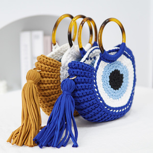 Bolsos de Mano de Playa para Mujer de <span class=keywords><strong>Moda</strong></span> 2025 con Ojo del Diablo Hechos a Mano en Lana de Ganchillo con Borlas y Logo Impreso - Product Image 2