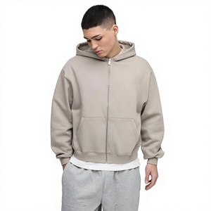 Sweat à capuche zippé oversize pour homme, couleur unie, en molleton, décontracté, coupe classique, style automne, 100 % coton, design respirant - Product Image 1