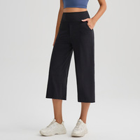 Pantalones Capri de Yoga de Cintura Alta con Efecto Segunda Piel, Pierna Ancha, Control de Abdomen, Pantalones de Entrenamiento de Nylon para Gimnasio, Comodidad de Segunda Piel