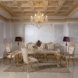 Elegante Juego de <span class=keywords><strong>Comedor</strong></span> de Diseño Turco de Lujo, Mesa de Madera Tallada Dorada con Vitrina y Espejo Buffet para Sala de Estar - Product Image 2