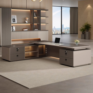 مكتب خشبي فاخر للمدير على شكل حرف L، طاولة مكتبية تجارية بتصميم عصري وكبير، مكتب كمبيوتر مع أدراج للتخزين - Product Image 5