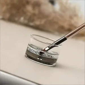 Gobelet de nettoyage pour pinceaux à ongles en verre transparent, rond, avec couvercle en bois, gobelet de lavage pour pinceaux, nettoyeur de pinceaux à ongles en maille d'acier inoxydable - Product Image 5
