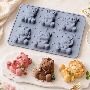 Molde de silicona para pasteles con diseño de animales de dibujos animados, 6 cavidades, moldes de silicona para decoración, molde de silicona para fondant, molde 3D de silicona - Product Image 1