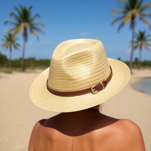 Cappello Panama in Paglia Marrone Densa con Cinturino in PU 57 58 59 Cm Unisex Stile Etnico - Product Image 3