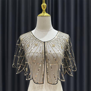 Elegante capa brillante para mujer, chal de hoja de lentejuelas con cuentas, cárdigan corto de malla transpirable, accesorios de vestido de tendencia de fiesta Imperio - Product Image 4