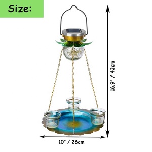 Bains d'oiseaux d'extérieur avec lumières solaires, bains d'oiseaux suspendus pour l'extérieur, mangeoires à oiseaux antiques avec piédestal pour planteur de fleurs pour le jardin - Product Image 2