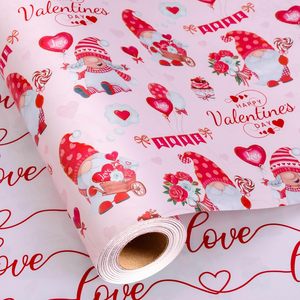 Valentines Wrapping <b>Paper</b> Pink Reversible Gnome Love Design 17 Inch X 33 Feet Gift Wrap For Valentine's Day - Product Image 1