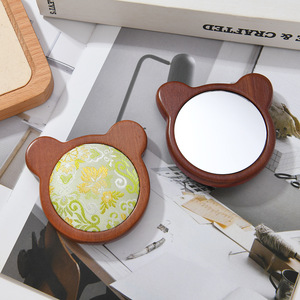 Antique-style wooden Song brocade <b>bear</b> mini makeup mirror, portable student carry mirror, <b>cute</b> beauty mirror, dirt-resistant - Product Image 4