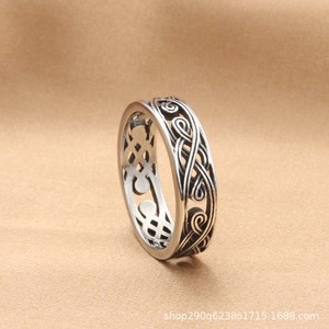 Men's <b>Titanium</b> Steel Hollow <b>Ring</b> Retro Silver Floral Pattern Fashion Jewelry Gift - Product Image 2