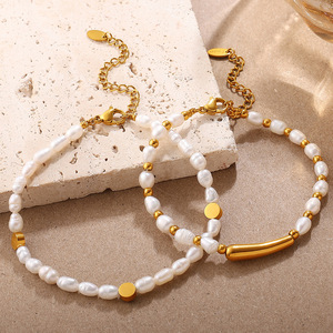 Freshwater Pearl <b>Bracelet</b> And Necklace <b>Set</b> Baroque Style Imitation Pearl Women's Party Jewelry - Product Image 3