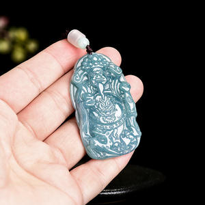 Pendentif en Jade Naturel Bleu Eau de Jade, le Dieu de la Richesse, Style Chinois, UNISEXE, Cadeau avec Certificat d'Expertise FG82 - Product Image 3