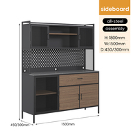 BIZOE Meuble de rangement autoportant moderne en acier, écologique, pour salon, avec 3 tiroirs et portes à panneaux plats