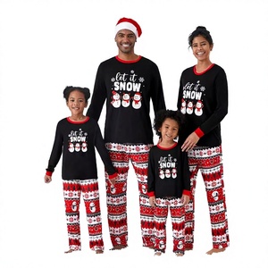 Conjunto de pijamas familiares navideños de manga larga, cuello redondo, cintura elástica, ropa de dormir estampada, conjunto a juego para estar en casa en invierno - Product Image 2