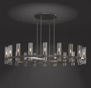 Lustre moderne de luxe noir Led Plafonnier Design américain rond en verre simple rétro Ravelle Pendentif pour le salon